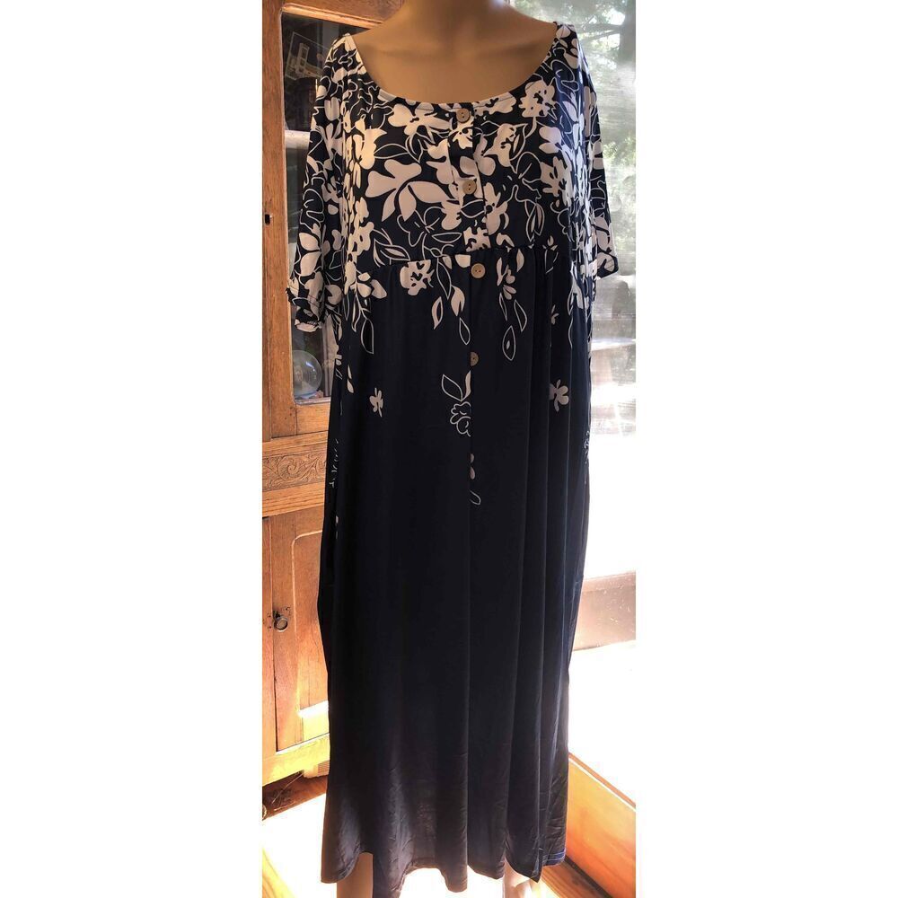 Floral Maxi Dress Button Front Short Sleeve Scoop Neck Polyester Spandex  2XL